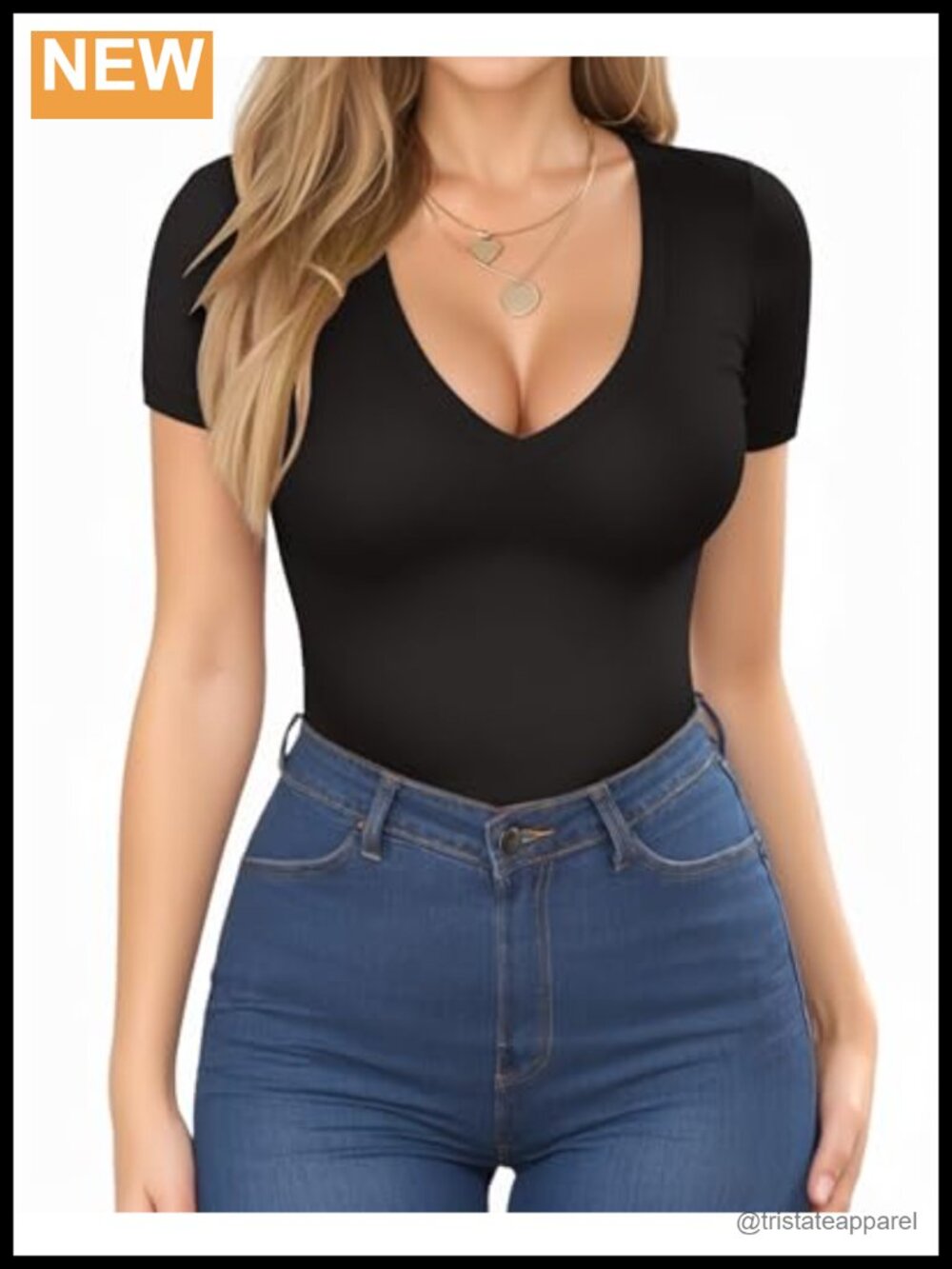 Deep V Neck Short Sleeve Slim Fit T-Shirt Women's Fitted Tee